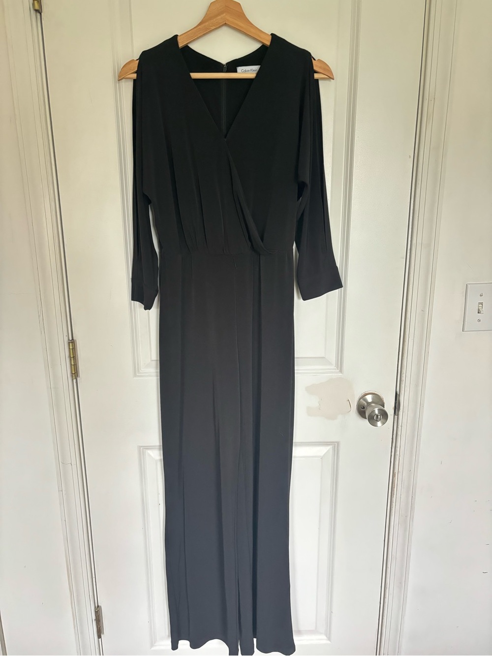 Calvin Klein Black Jersey Knit Long Open Sleeve Jumpsuit 2